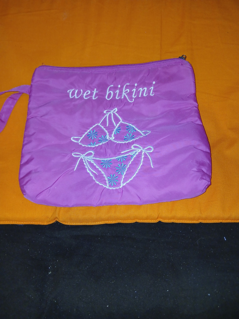Pink 'wet bikini' Embroidered Cosmetic Pouch